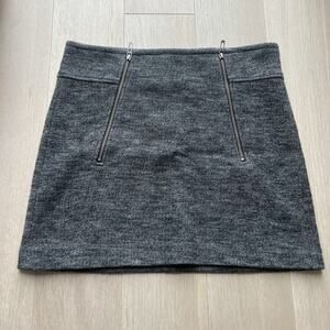 Vince Gray Wool Herringbone Mini Skirt Size 10 Double Zip Moto Tweed Lined Gray